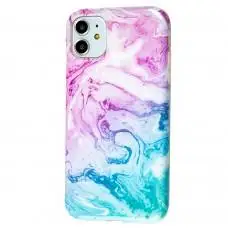 Чехол для iPhone 11 Design Mramor Glossy розово-бирюзовый