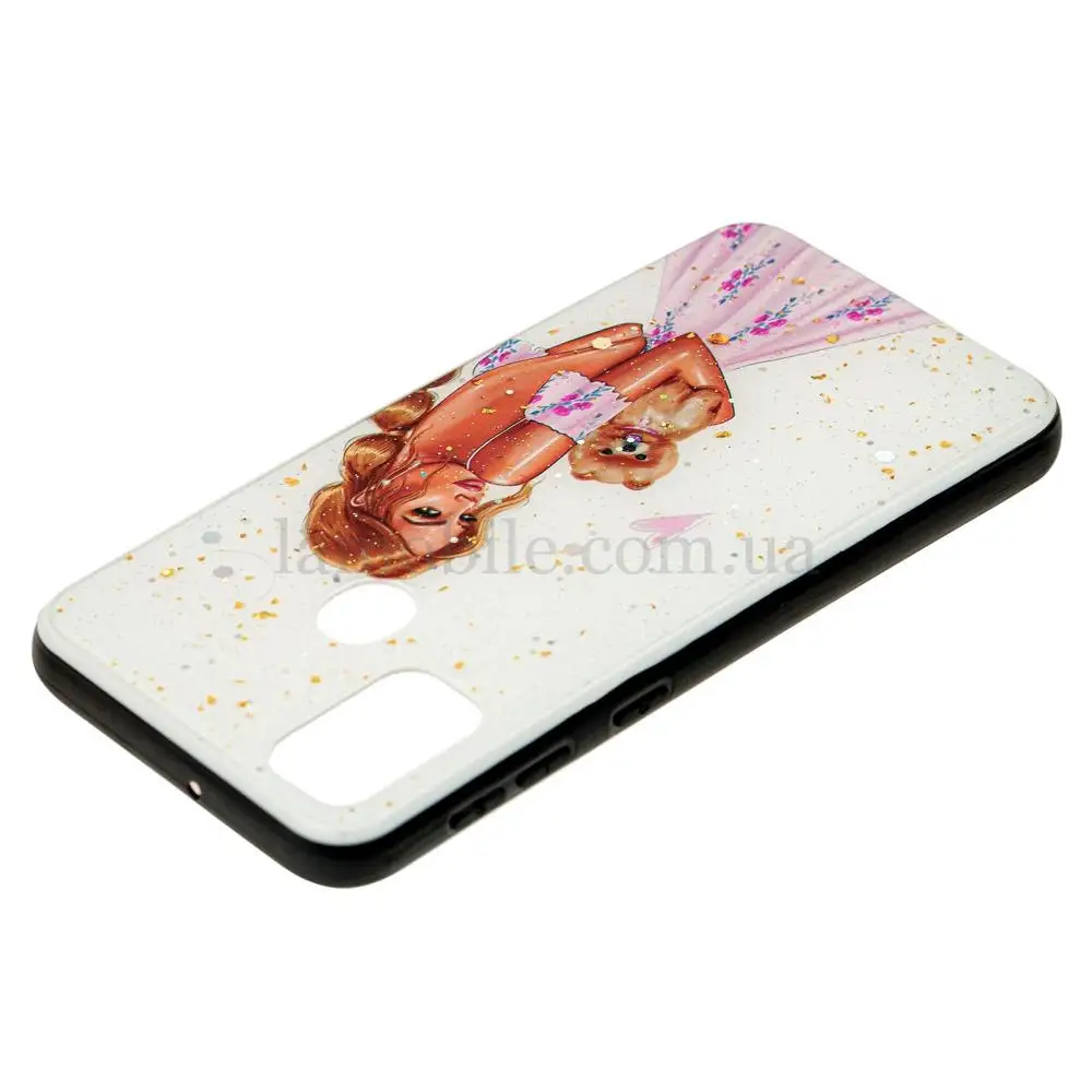 Чохол для Samsung Galaxy M21 / M30s Glass блискітки "дівчина з песиком"