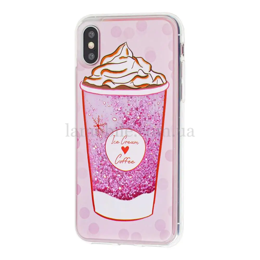 Чохол для iPhone X / Xs блискітки вода рожевий "морозиво"