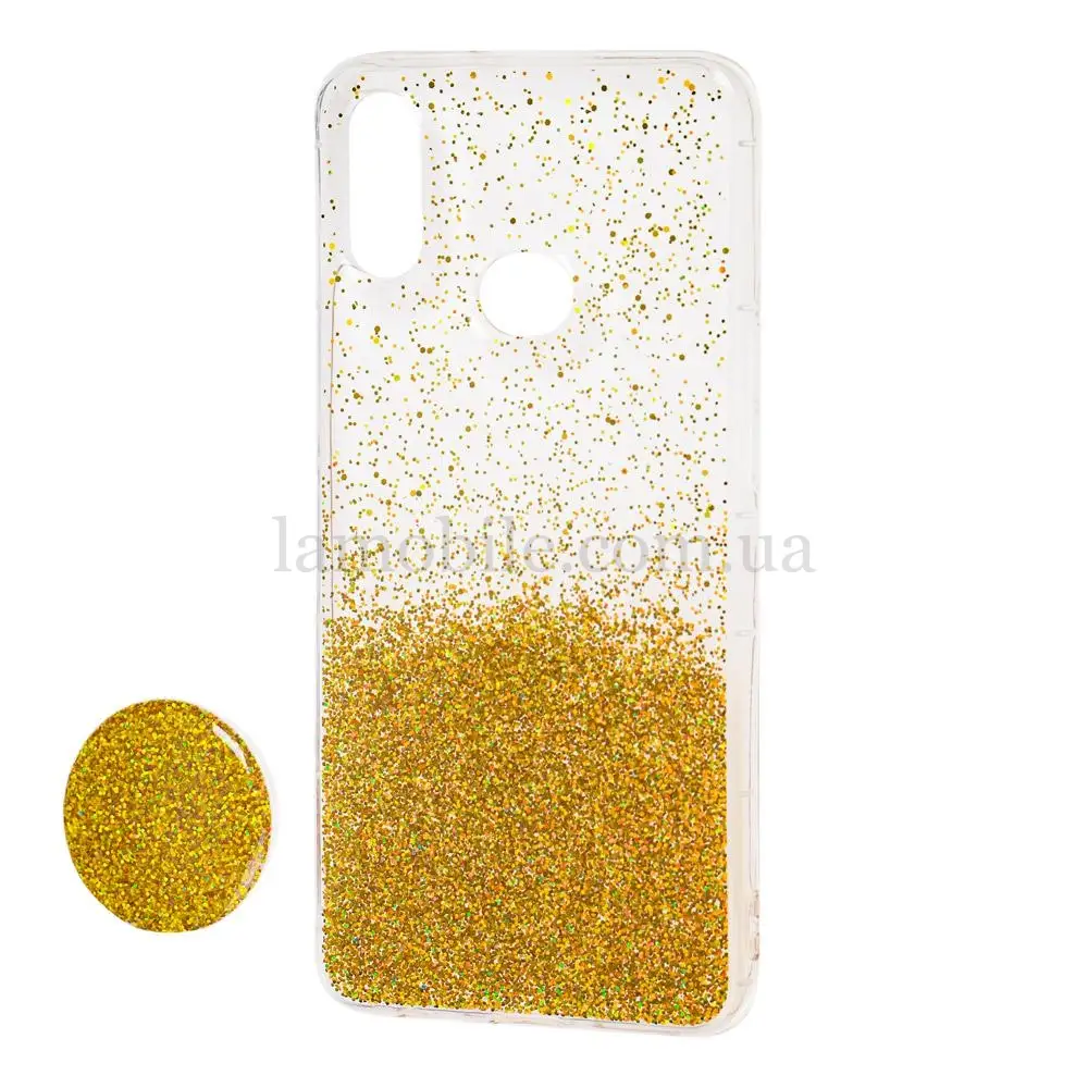 Чехол для Samsung Galaxy A10s (A107) Fashion блестки + popsocket золотистый