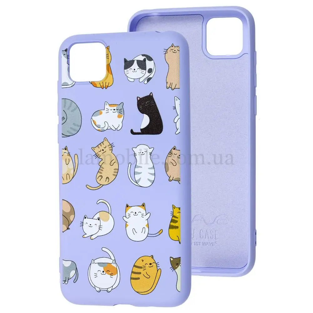 Чехол для Huawei Y5p Wave Fancy funny cats / light purple
