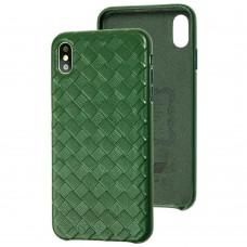 Чехол для iPhone Xs Max Natural leather Weaving forest green