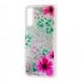 Чехол для Samsung Galaxy A50 / A50s / A30s Блестки вода "розовые цветы новые"