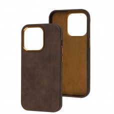 Чохол для iPhone 14 Pro Leather croco full brown