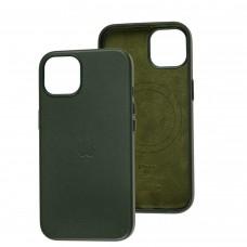 Чехол для iPhone 13 Leather classic Full MagSafe military green