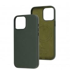 Чехол для iPhone 13 Pro Max Leather classic Full MagSafe military green