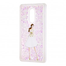 Чехол для Xiaomi Redmi 5 Plus Блестки вода светло-розовый "девушка в белом платье"