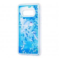 Чехол для Samsung Galaxy S10e (G970) Блестки вода "дельфин синий"