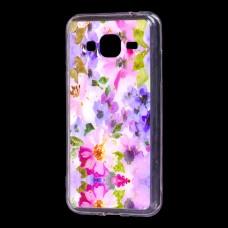 Чехол для Samsung Galaxy J3 2016 (J320) Flowers Confetti "розово-фиолетовые цветы"