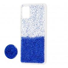 Чехол для Samsung Galaxy A51 (A515) Fashion блестки + popsocket синий