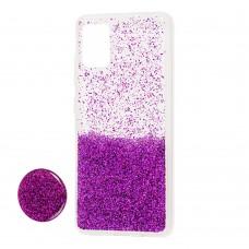 Чехол для Samsung Galaxy A51 (A515) Fashion блестки + popsocket фиолетовый