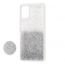 Чехол для Samsung Galaxy A51 (A515) Fashion блестки + popsocket серебристый