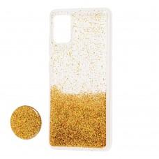 Чехол для Samsung Galaxy A51 (A515) Fashion блестки + popsocket золотистый