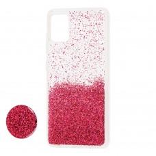 Чехол для Samsung Galaxy A51 (A515) Fashion блестки + popsocket бордовый