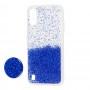 Чехол для Samsung Galaxy A01 (A015) Fashion блестки + popsocket синий