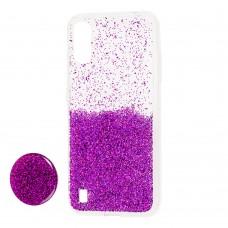 Чехол для Samsung Galaxy A01 (A015) Fashion блестки + popsocket фиолетовый
