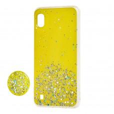 Чехол для Samsung Galaxy A10 (A105) блестки + popsocket "лимонный" 