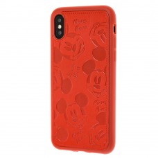 Чехол для iPhone X / Xs Mickey Mouse leather красный