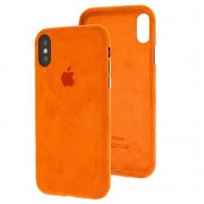 Чохол для iPhone X/Xs Alcantara 360 помаранчевий