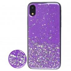 Чехол для iPhone Xr блестки + popsocket "светло фиолетовый"