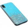 Чехол для iPhone Xr блестки + popsocket "голубой"