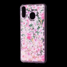 Чехол для Samsung Galaxy M20 (M205) Блестки вода розовый "розовые цветы"