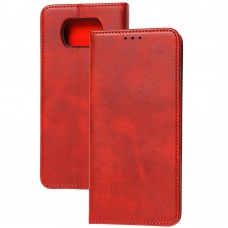 Чехол книжка для Xiaomi Poco X3 Black magnet красный