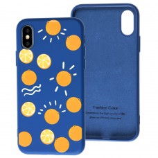 Чехол для iPhone X / Xs Liquid "апельсин" синий