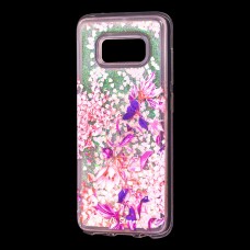 Чехол для Samsung Galaxy S8 (G950) Блестки вода розовый "розово-фиолетовые цветы"