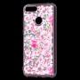 Чехол для Huawei Y6 Prime 2018 Блестки вода светло-розовый "розовые цветы"
