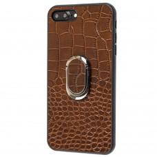Чехол Genuine для iPhone 7 Plus / 8 Plus Leather Croco коричневый
