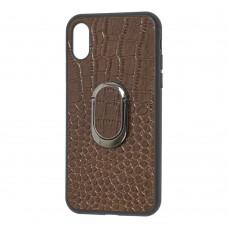 Чехол для iPhone X / Xs Genuine Leather Croco коричневый