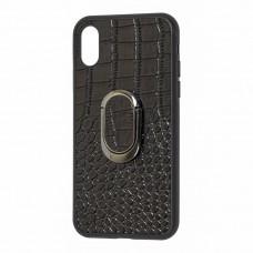 Чехол для iPhone X / Xs Genuine Leather Croco черный