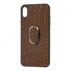 Чехол для iPhone Xs Max Genuine Leather Croco коричневый