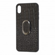 Чохол для iPhone Xs Max Genuine Leather Croco чорний
