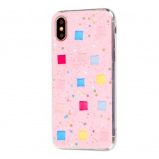 Чехол для iPhone X / Xs мозаика розовый