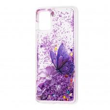 Чехол для Samsung Galaxy A51 (A515) Блестки вода new бабочка фиолетовый