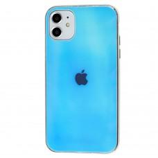 Чехол для iPhone 11 Rainbow glass с лого голубой