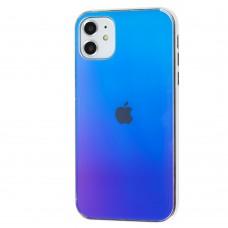Чохол для iPhone 11 Rainbow glass з лого синій