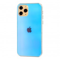 Чехол для iPhone 11 Pro Rainbow glass с лого голубой