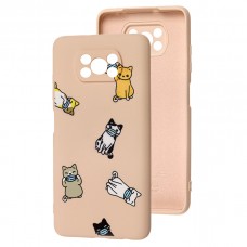 Чехол для Xiaomi Poco X3 Wave Fancy cats with a mask / pink sand