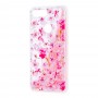 Чехол для Xiaomi Mi 8 Lite Блестки вода светло-розовый "розовые цветы"