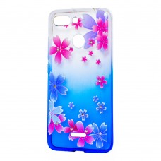 Чехол для Xiaomi Redmi 6 Glamour ambre синий "цветы"