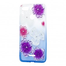 Чехол для Xiaomi Redmi 6 Glamour ambre фиолетовые "цветы"