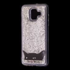 Чехол для Samsung Galaxy A6 2018 (A600) Блестки вода серебристый "черный кот"