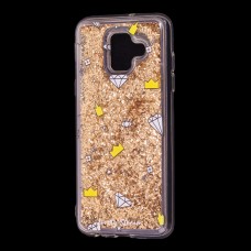 Чехол для Samsung Galaxy A6 2018 (A600) Блестки вода золотистый "корона и бриллиант"