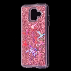 Чехол для Samsung Galaxy A6 2018 (A600) Блестки вода красный "колибри"