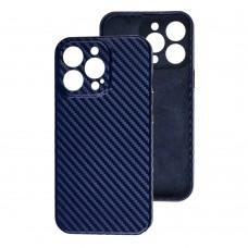 Чехол для iPhone 13 Pro Max Leather carbon Full camera синий