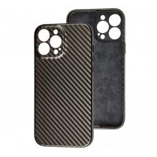 Чехол для iPhone 13 Pro Max Leather carbon Full camera серый