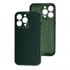Чехол для iPhone 13 Pro Max Leather carbon Full camera зеленый